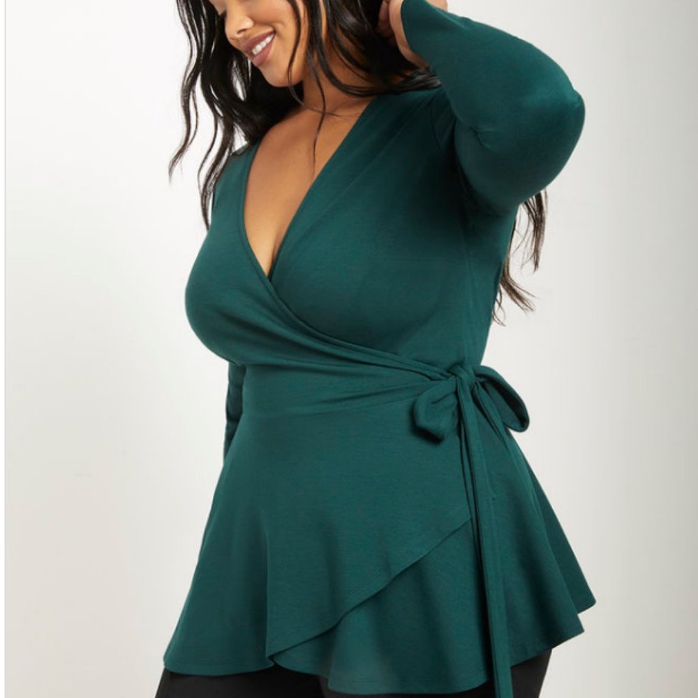 Eloquii Green Peplum Wrap Top 18